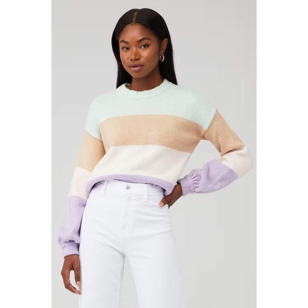For Love and Lemons Hailey Striped Colorblock Pastel Sweater Size Small‎